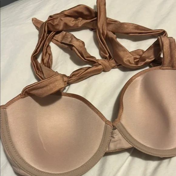 Aqua Brown Satin Bra with Unique Strap Design - Picture 3 of 6